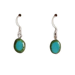 Teal Picasso Table Cut Glass Dangle Earrings Item #365